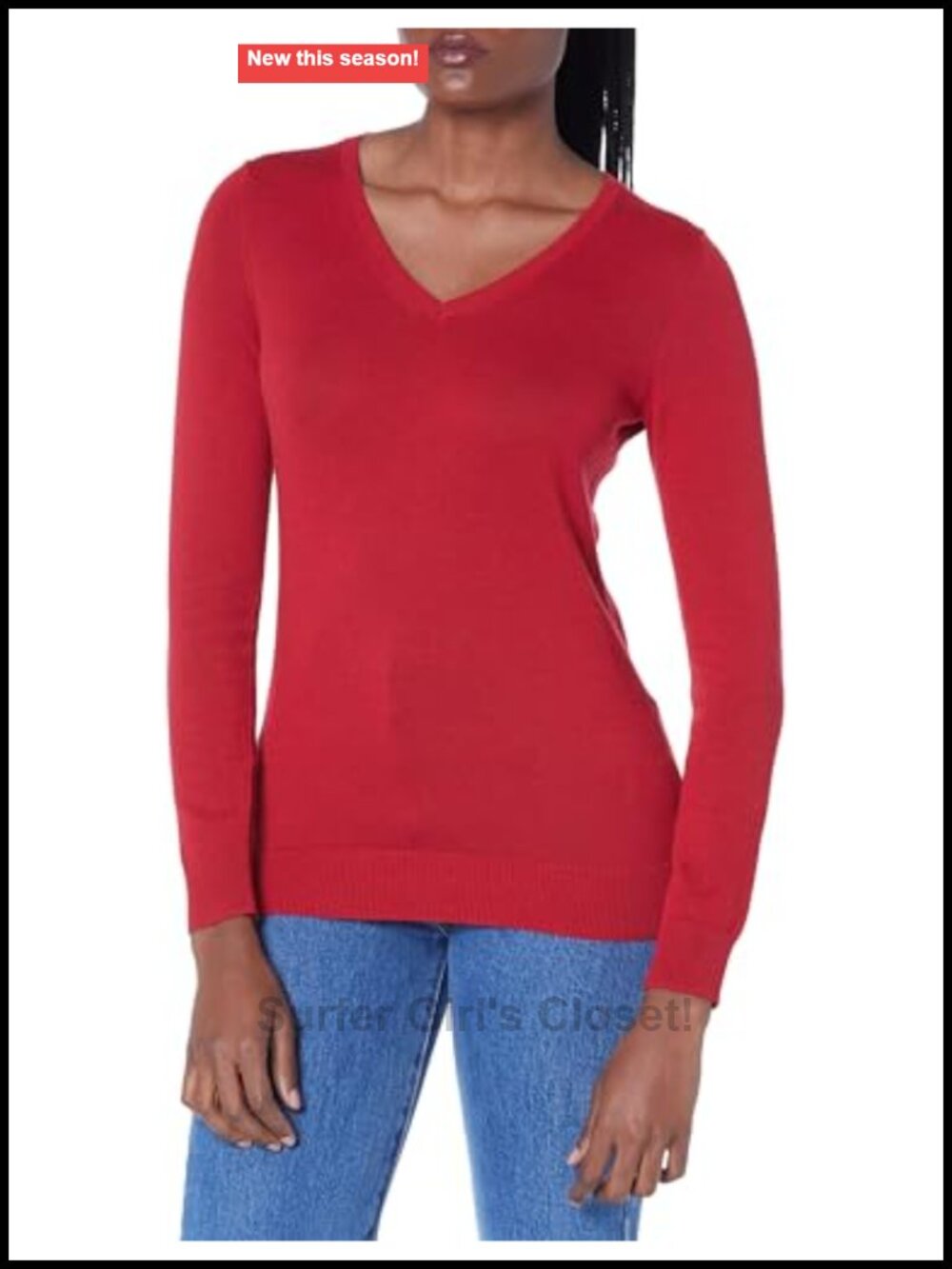 Women's Lightweight V-Neck Long Sleeve Pullover Sweater Ribbed Knit